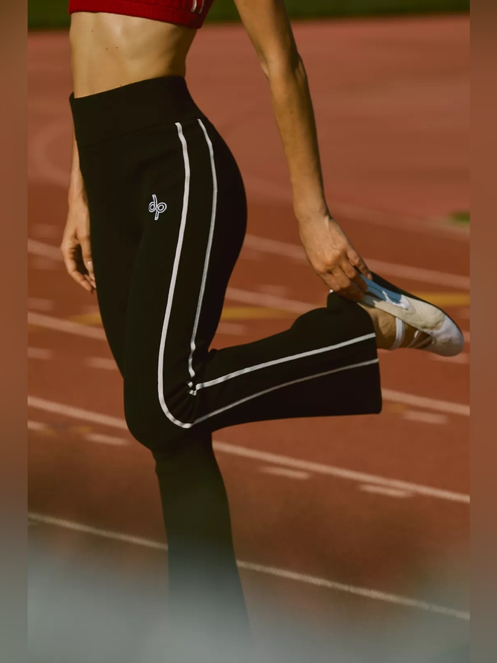 High-Rise Black Track Pants with White Side Stripes
